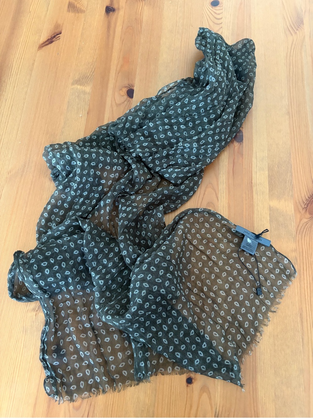 New John Varvatos Collection Dark Olive Green Printed Cotton Lightweight Scarf
